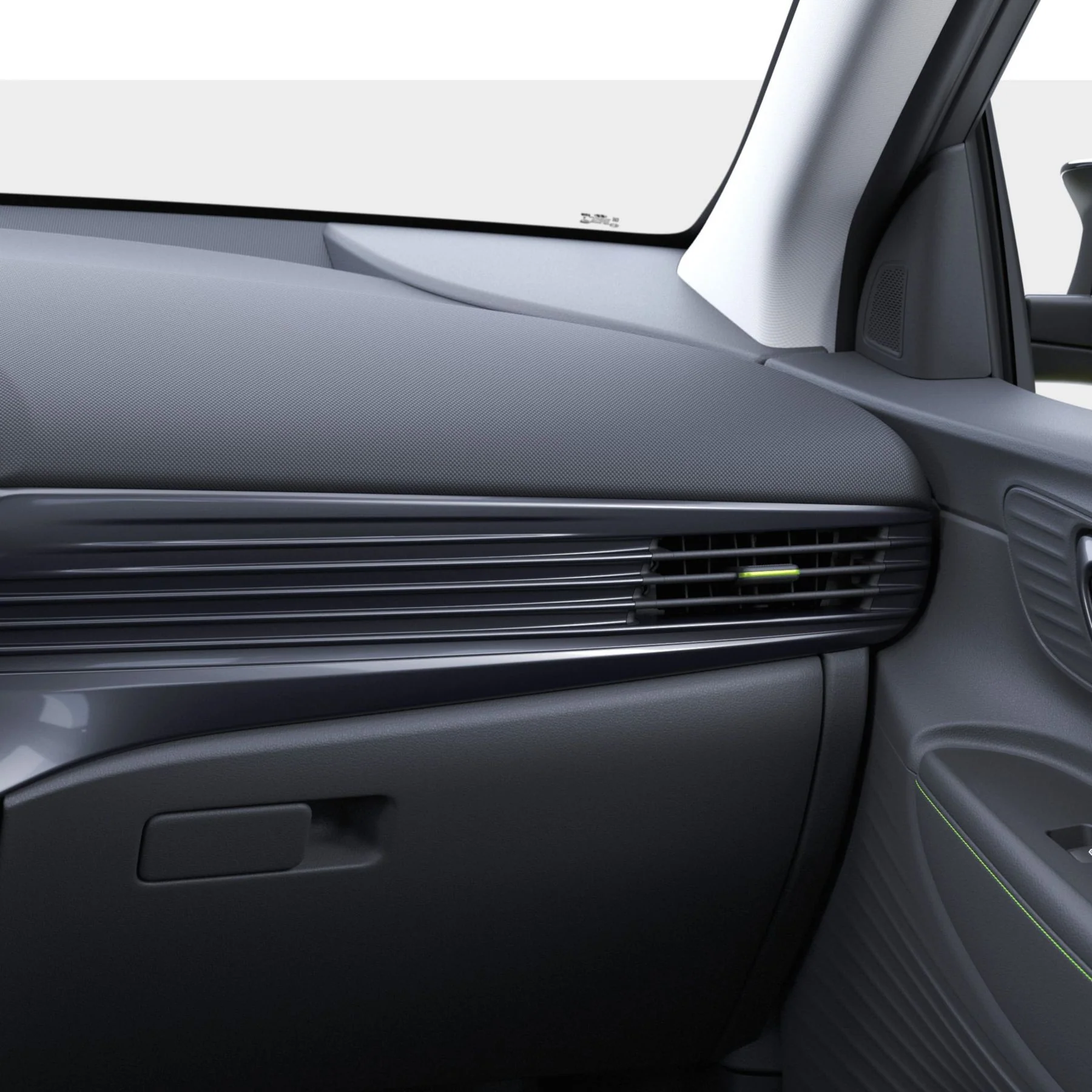 Detaljbild av instrumentbrädans material och ambientbelysning i Hyundai i20