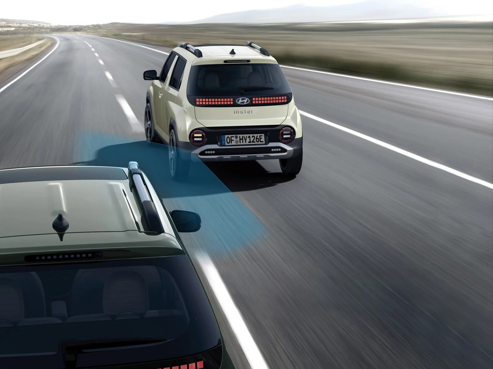 Illustration av den döda vinkeln vid sidan om Hyundai INSTER