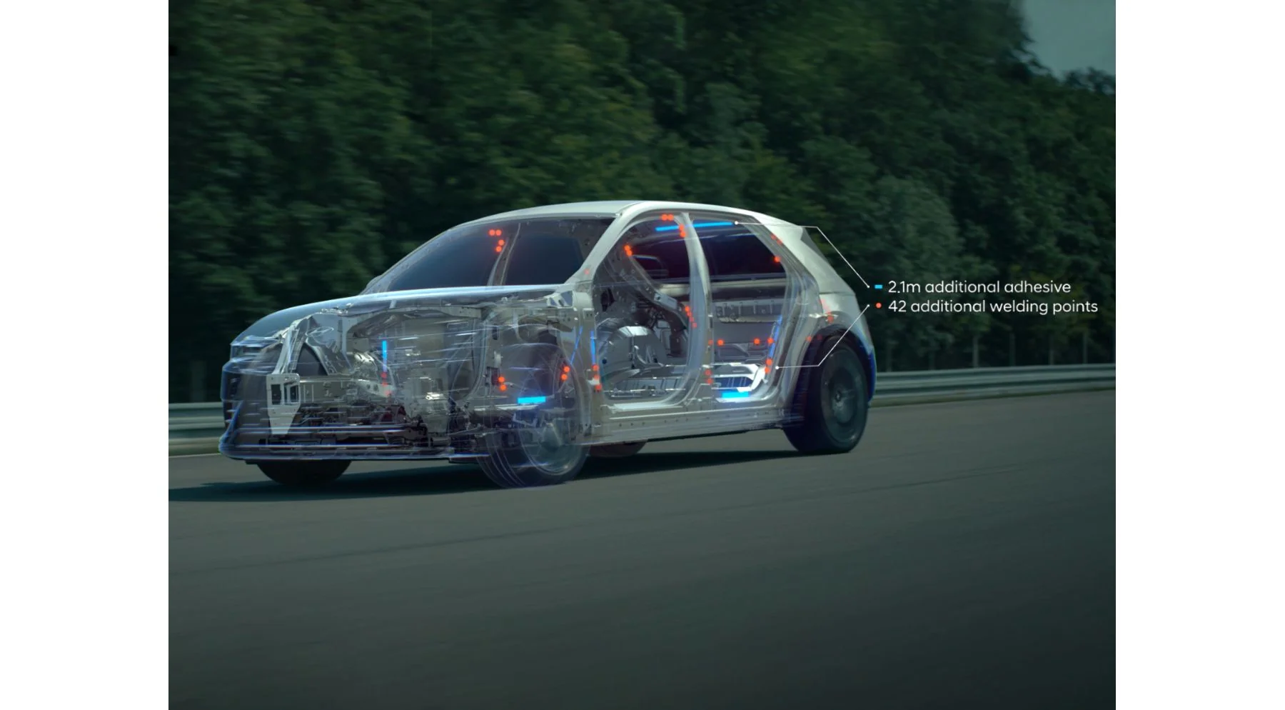 Röntgenliknande vy av chassit i Hyundai IONIQ 5 N