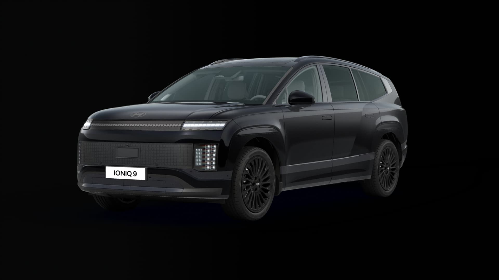 Hyundai IONIQ 9 Calligraphy Black Line, snett framifrån mot transparent bakgrund