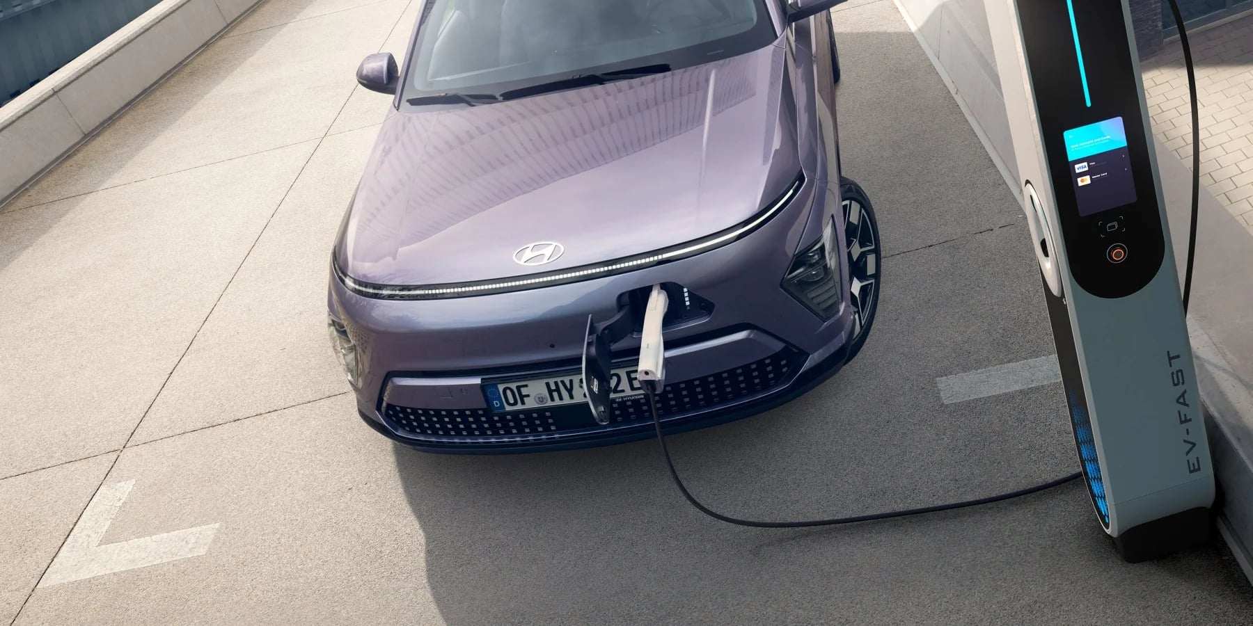 Mode 3-laddkabel ansluten till Hyundai KONA Electric