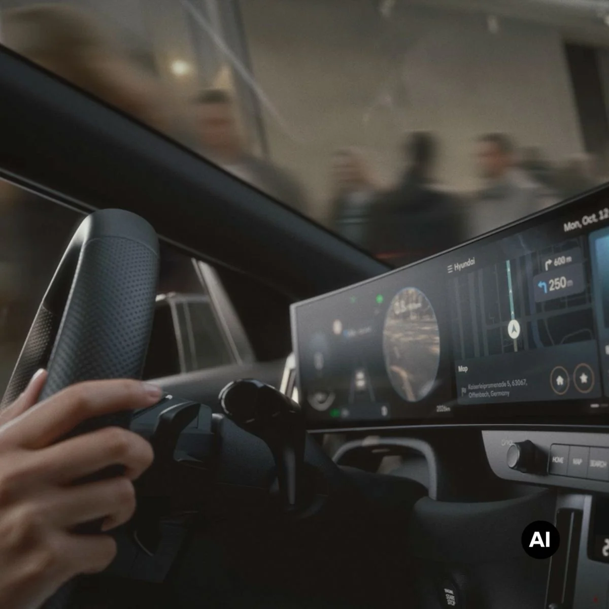 Förarplatsen i helt nya Hyundai BAYON N Line med säkerhets- och förarassistansfunktioner på skärmen