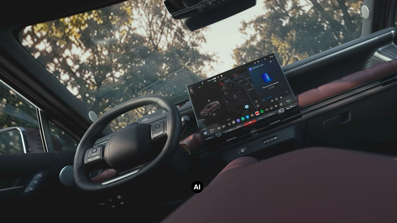 Förarplatsen i helt nya Hyundai TUCSON med instrumentpanel och central pekskärm