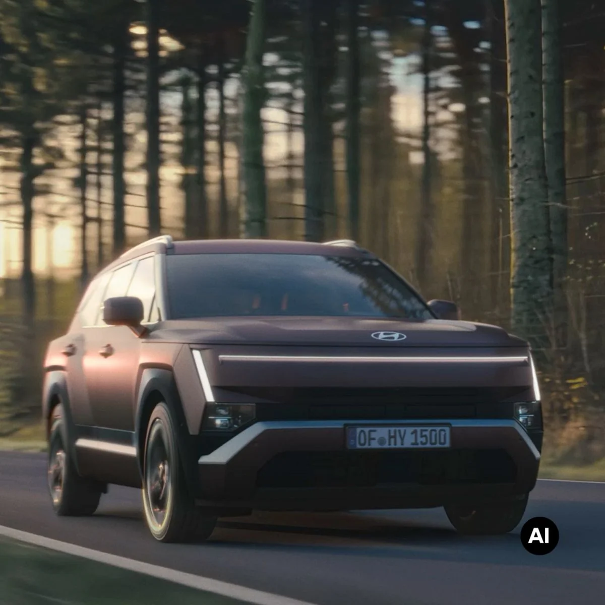 Helt nya Hyundai TUCSON under körning genom ett skogslandskap