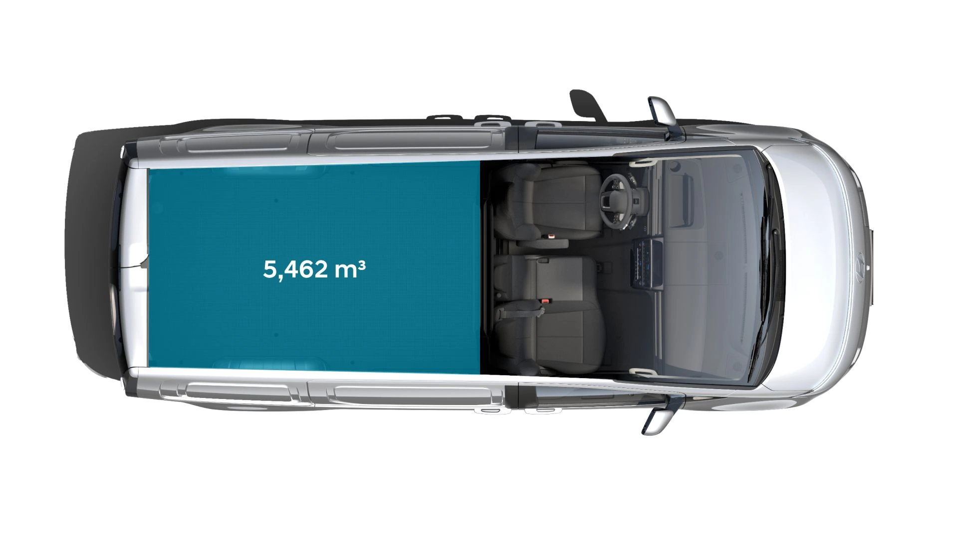 Hyundai STARIA Cargo sedd ovanifrån med lastutrymmet markerat och lastvolymen 5,462 m³