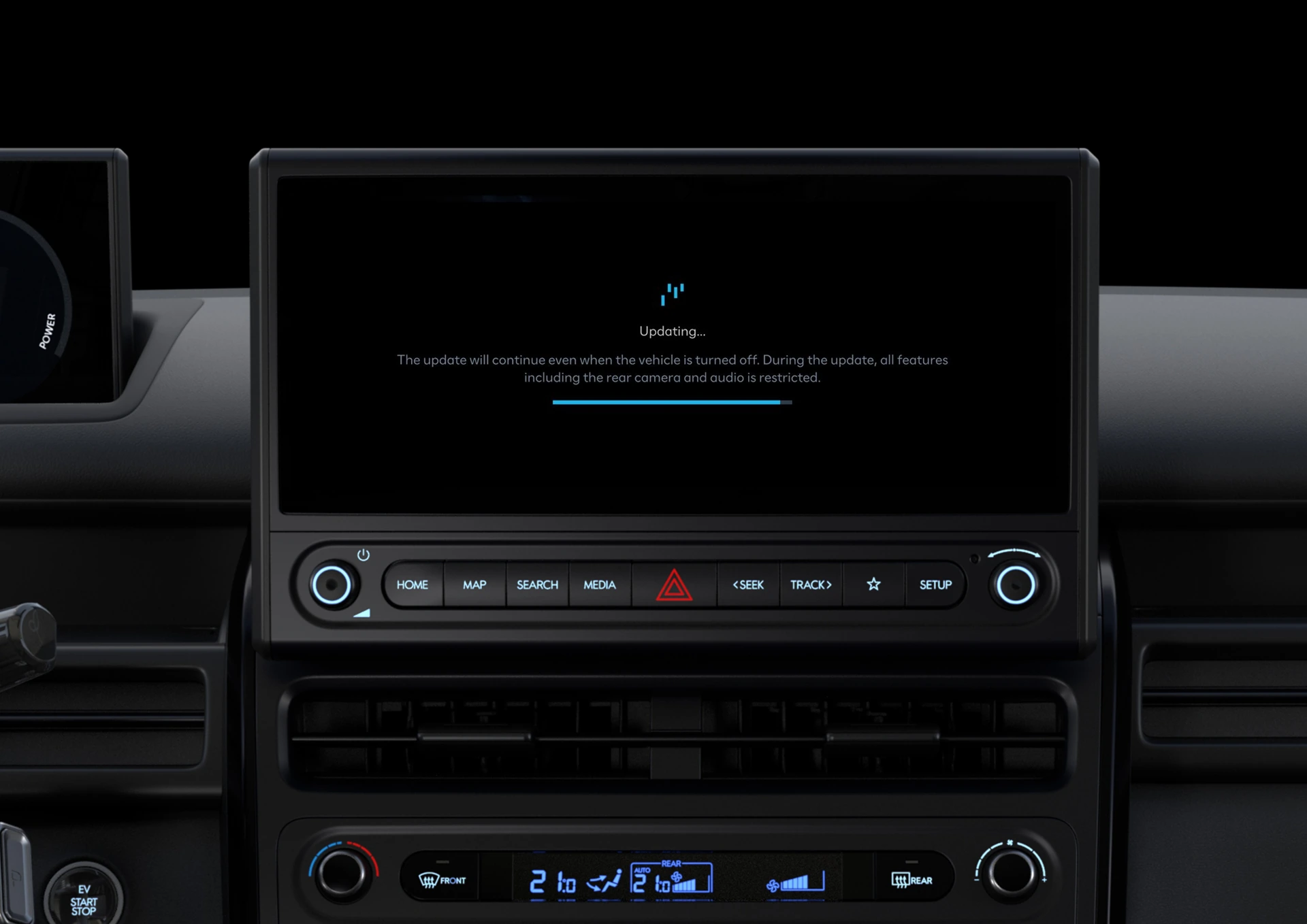 Infotainmentskärmen i Hyundai STARIA Cargo under en trådlös programvaruuppdatering