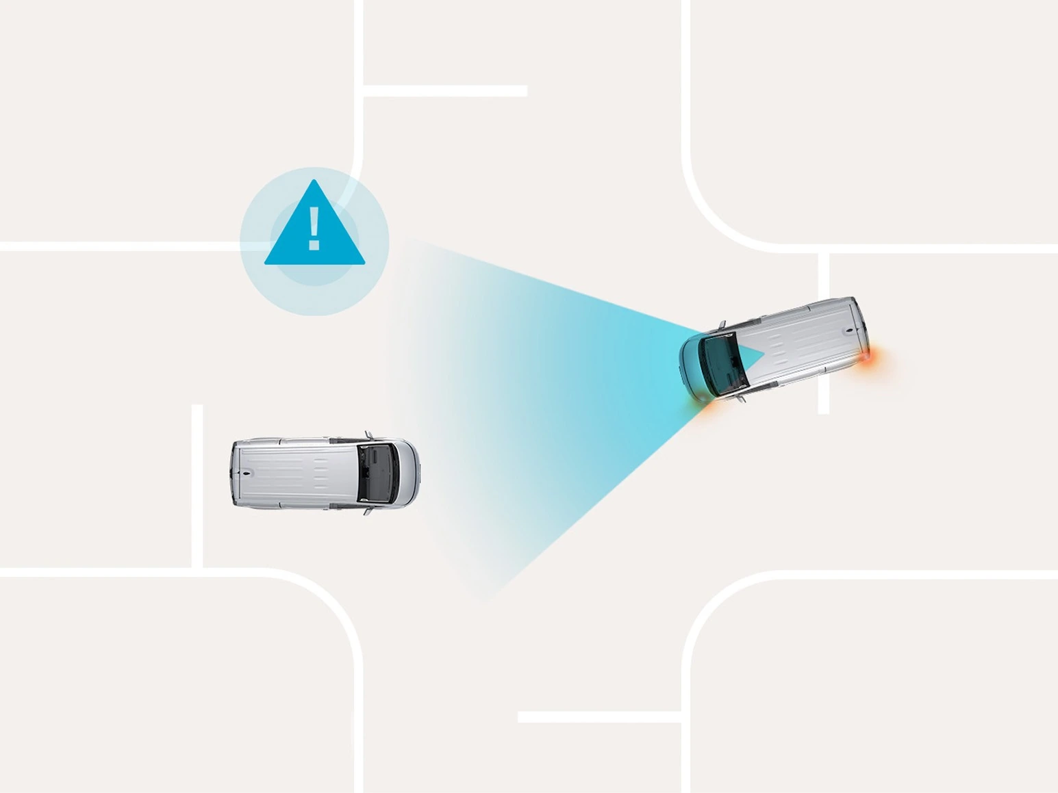 Illustration av autobroms med korsningsfunktion vid sväng i en korsning