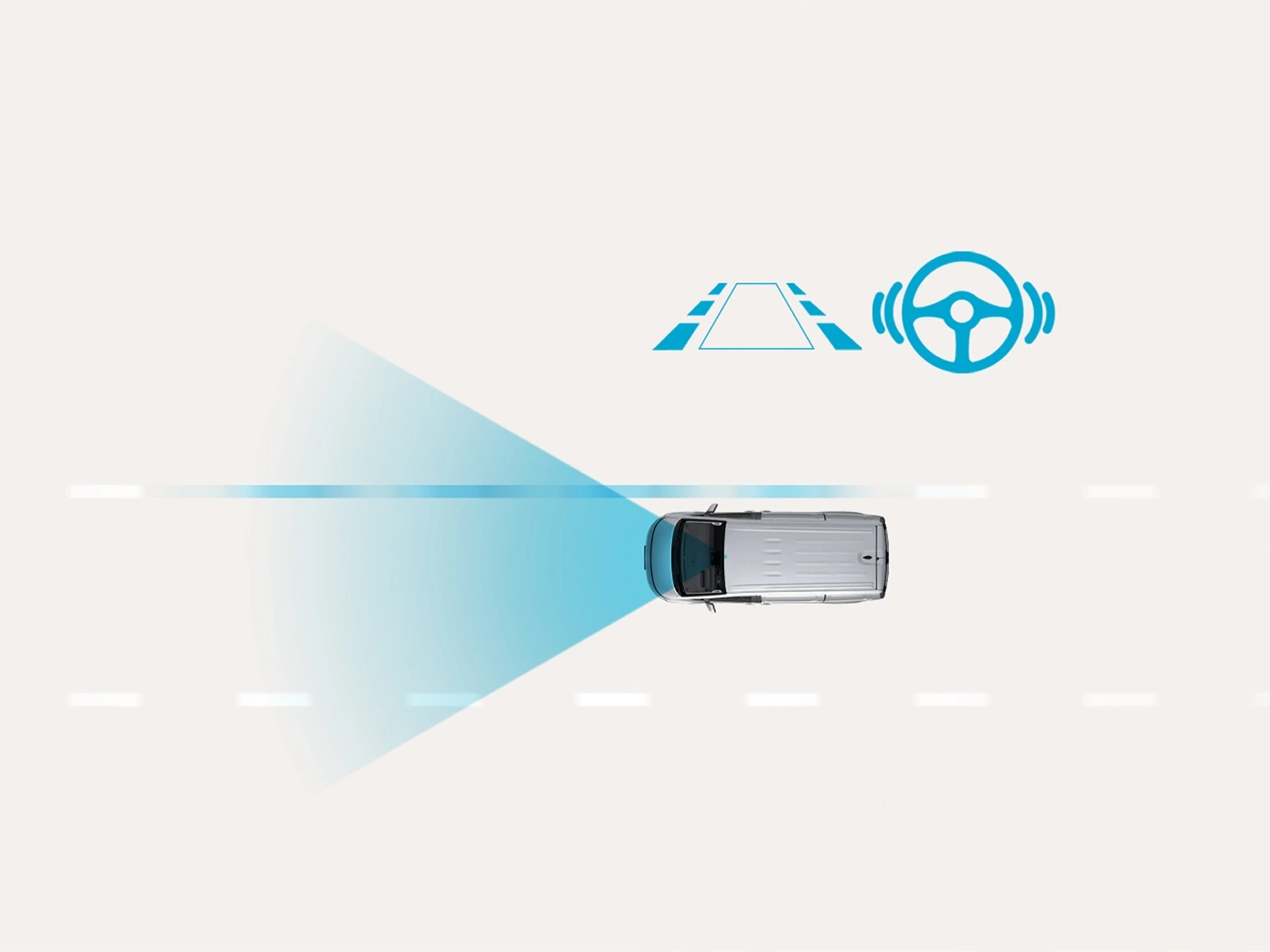 Illustration av filhållningsassistans som hjälper bilen tillbaka i körfältet