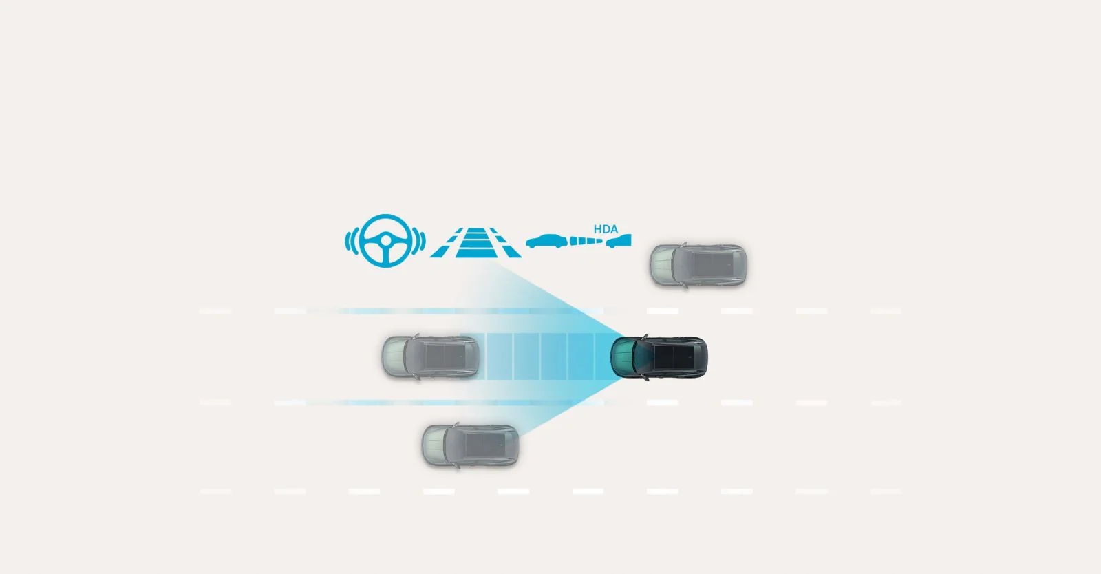 Illustration av Highway Driving Assist 1.5 som håller Hyundai TUCSON Plug-in Hybrid centrerad i körfältet