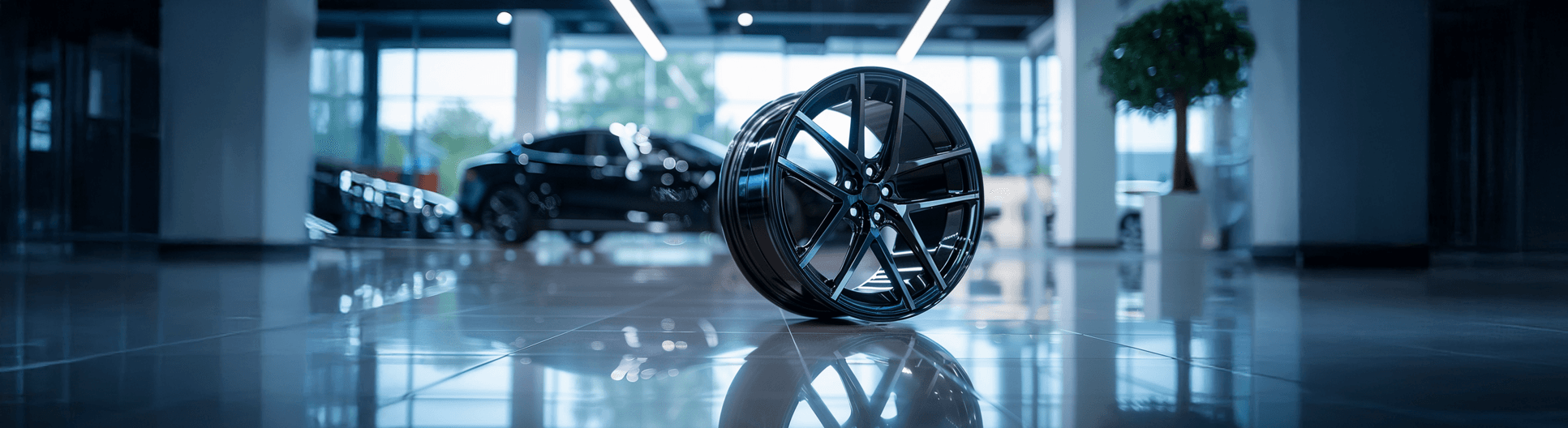 Fälgar i en modern bilhall