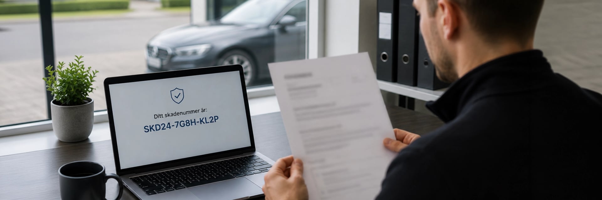 Försäkringsbesked och skadenummer hos Autogruppens skadeverkstad i Lund