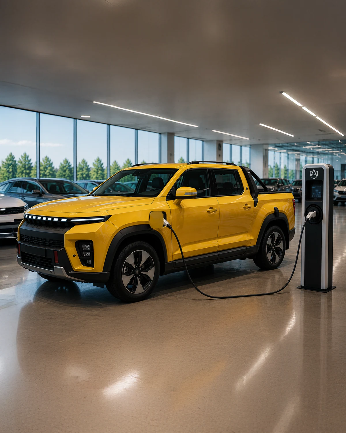 KGM Musso EV under laddning i Autogruppens hall i Lund
