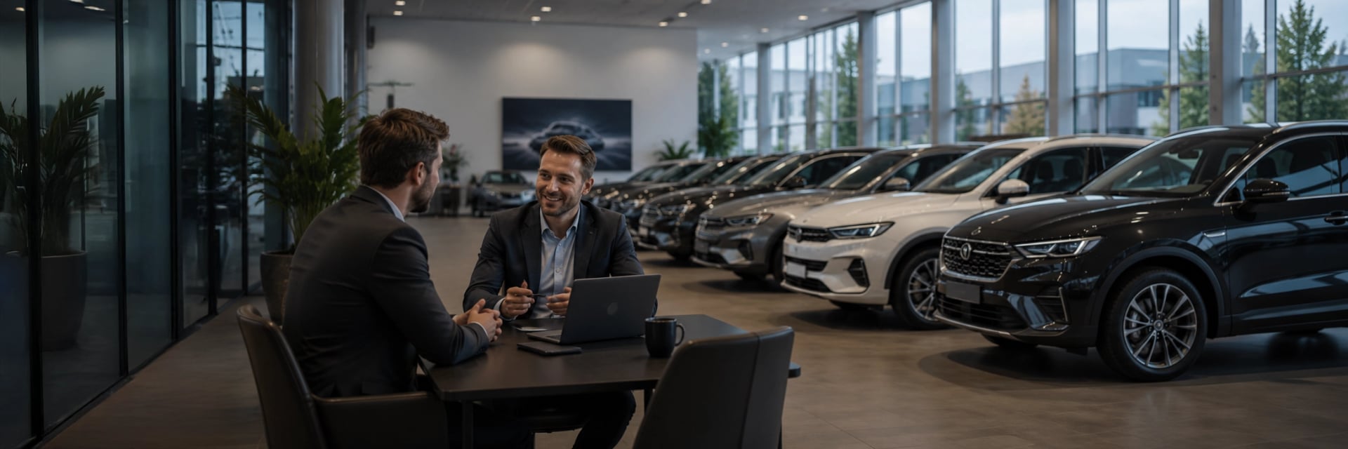 Bilrådgivare vid ett skrivbord i Autogruppens bilhall