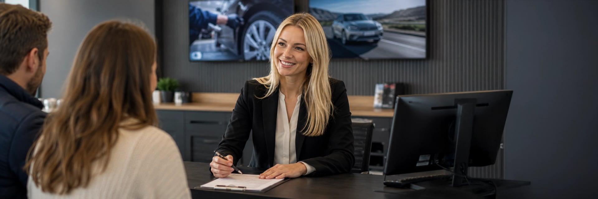 Servicerådgivare tar emot kunder hos Autogruppen i Lund